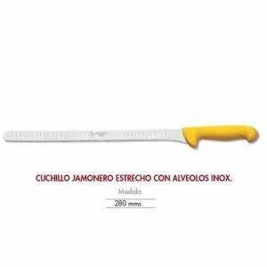 Cuchillo jamonero alveolado inoxidable 280mm amarillo Flores Cortes