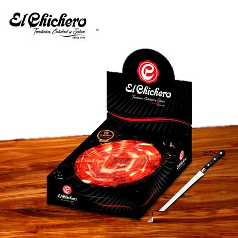 Estuche de jamón de bellota 50% ibérico El Chichero cortado a cuchillo