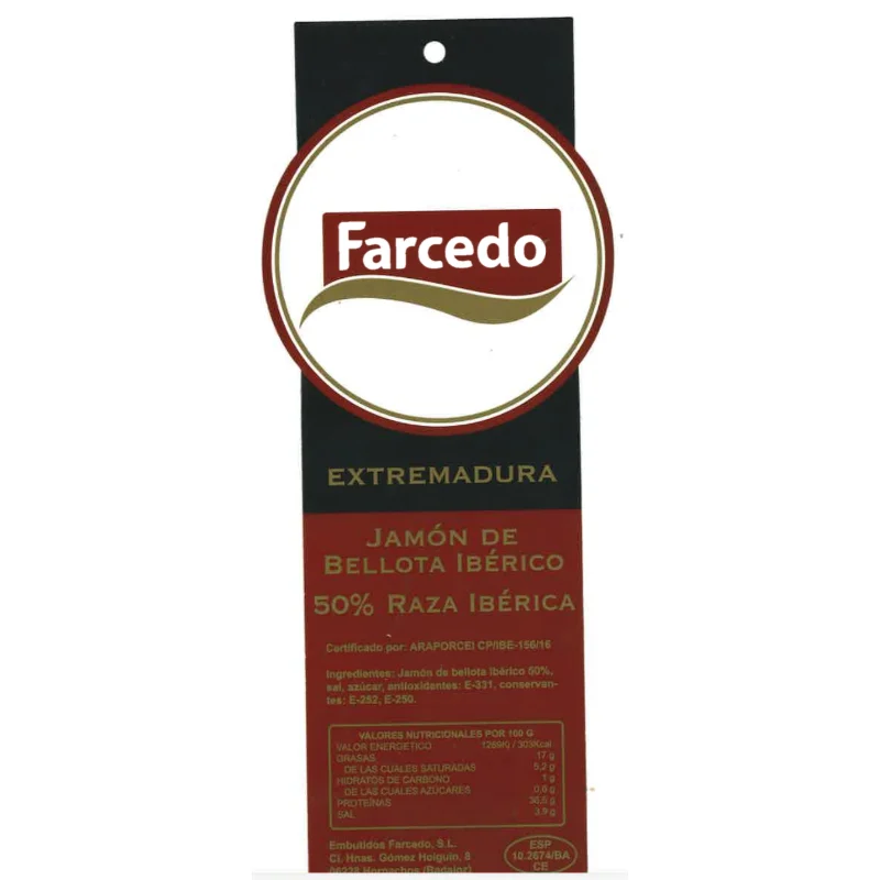 Vitola del jamón de bellota 50% ibérico Farcedo