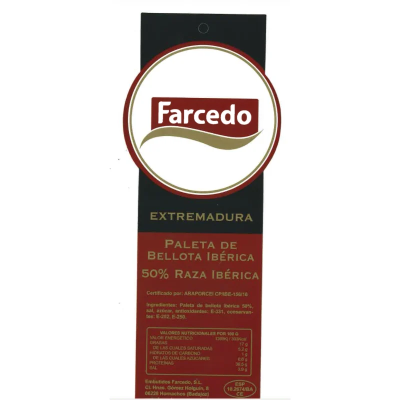 Vitola de la paleta de bellota 50% ibérica Farcedo
